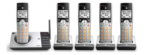 At&t Cl82507 Dect 6.0 - Teléfono Inalámbrico Con 5 Teléfonos Para El Hogar Con Contestador, Bloqueo De Llamadas, Anuncio De Identificación De Llamadas, Intercomunicador Y Largo Alcance, Color Plateado - Excelente (Reacondicionado)