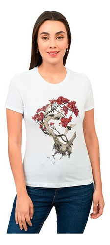 Playera Mujer Tronco Con Flores Diseño 36 Playeras Beloma