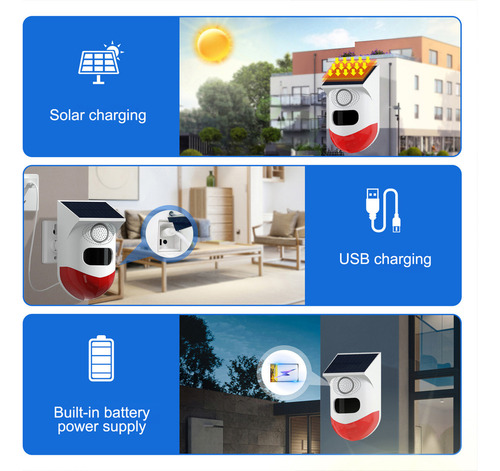 Alarma Con Sensor De Movimiento Solar: Sirena De 120 Db, Led