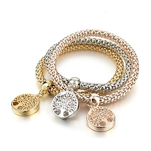 Pulsera De Charm 3pcs Oro Plata Y Oro Rosa