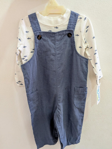 Conjunto Overol Y Manga Larga Estampado Tiburón Carter S Azul Oscuro 6-9 M