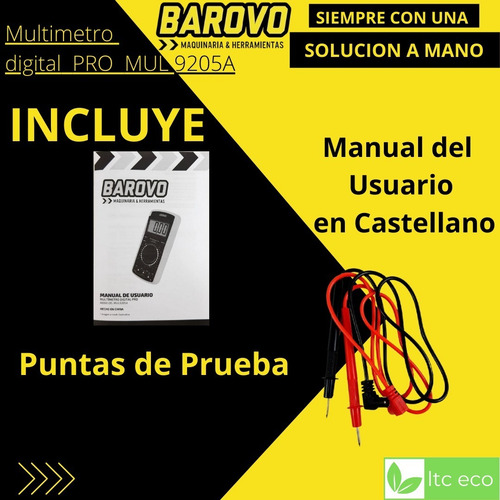 Imagen 5 de 10 de Tester Multimetro Digital Barovo Pro Amperimetro 20 A 1000 V