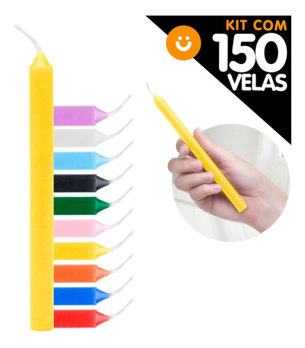 Kit 150x Vela Colorida 16cm Vermelha Branca Amarela + Cores