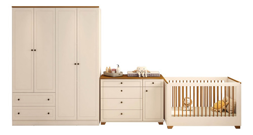 Quarto De Bebê Completo 1 Berço 1 Cômoda E 1 Guarda Roupa
