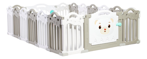 Cercado Modular Infantil 18 Módulos 225x151 Playground Cor cinza com branco Desenho do tecido Ursos