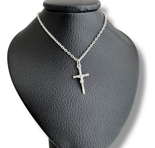 Collar Hombre Plata 925 Cadena Forcet Cruz Cristo 1.5mm Plata / 60 Cm