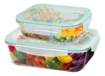 Comprar Set de 2 Taper Herméticos Contenedores de Vidrio Borosilicato Apto Microondas Horno Freezer y Lavavajillas Marca Filula Color Transparente con Silicona Celeste