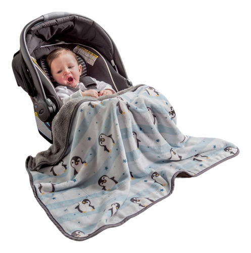 Cobertor Baby Siberia Vianney Cuna Pingüino Azul/blanco