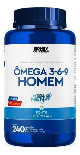 Omega 3-6-9 Homem Mega Men 240 Cápsulas Sidney Oliveira