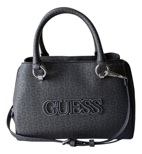 Bolsa Satchel Guess 100% Original Reinee Gris Oscuro Monogram Níquel Gris Oscuro