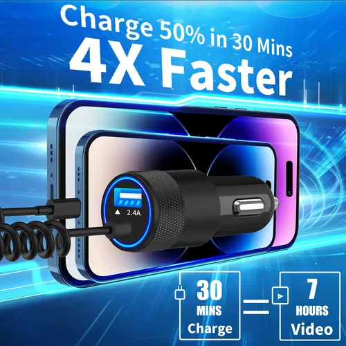 Cargador Rápido Para Auto 4.8a Con Cable Lightning 1.8m Ipho