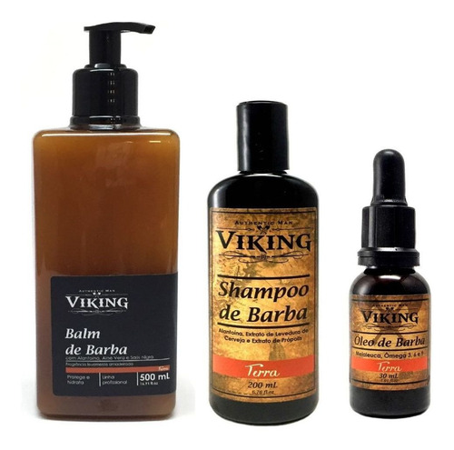 Kit De Barba Com 1 Óleo + 1 Shampoo + 1 Balm 500ml  Viking