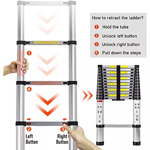 Escalera telescópica plegable y extensible de aluminio, estándar, ligera,  16 pies, EN131