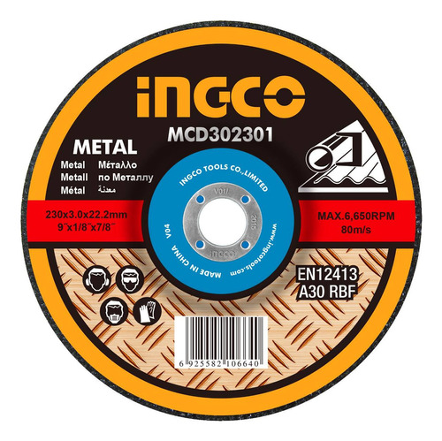 Disco Abrasivo Corte Metal 9 X 3mm Centro Deprimido Ingco M Color Amarillo