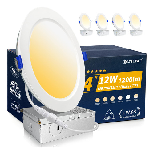 Paquete De 4 Luces Led De 4 Pulgadas, 1200 Lm, 12 W = 150 W,