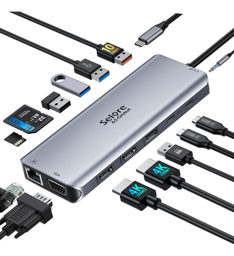 Estación De Acoplamiento Usb C Para Monitor Dual, Adaptador 