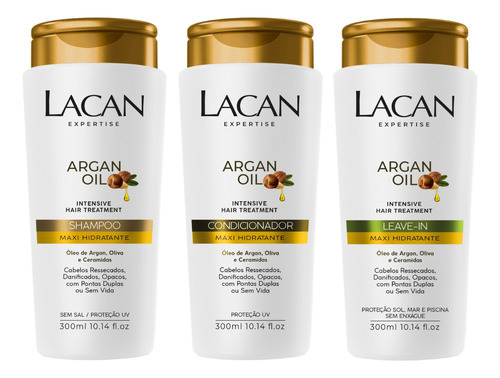 Kit Lacan Argan Oil Shampoo + Condicionador + Leave In