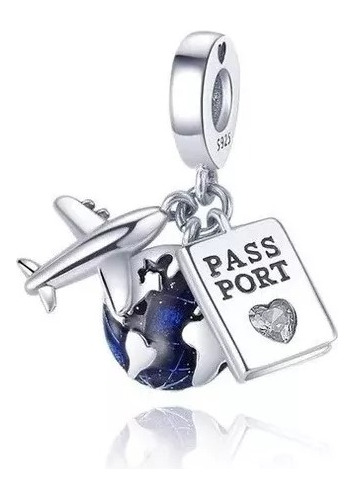 Charm Para Pulsera Avion Pasaporte Viajes De Plata