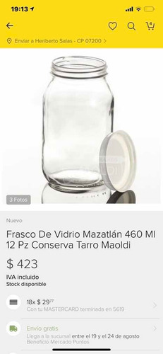 Frasco De Vidrio 460 12pzs Conserva