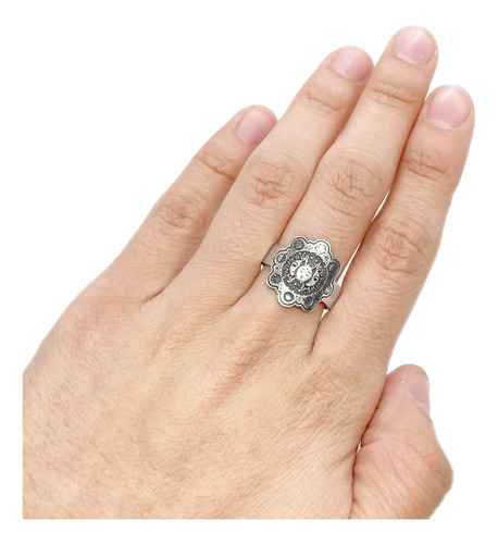 Anillo Fases Lunares Luna Sol Plata 925 Plata 925 C - Grande Plata 925