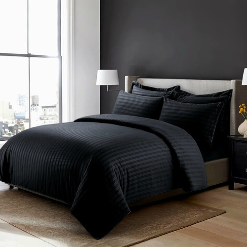 Imagen 1 de 5 de Duvet Cover Negro Líneas Microfibra King