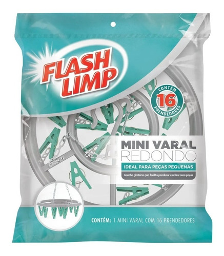 Mini Varal Redondo 16 Prendedores Flash Limp 