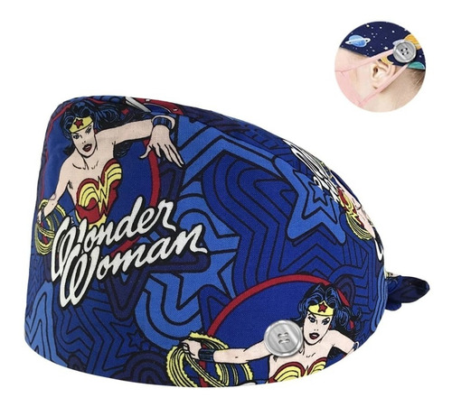 Gorro Médico Wonder Woman Con Botón Para Mascarilla  G117