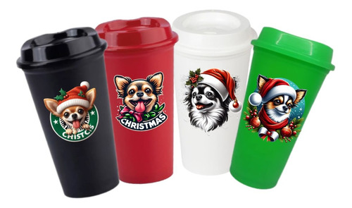 4 Vasos Cafetero16 Oz Perro Chihuahua Navideño