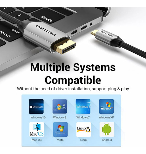 Cabo usb Vention CGZBG preto com entrada USB-C saída DisplayPort