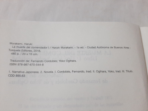 Imagen 5 de 7 de La Muerte Del Comendador Libro 1 Haruki Murakami Tusquets