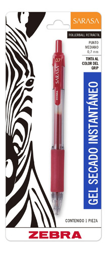 Bolígrafo Gel Secado Rápido Grip De Goma 0,7mm Zebra Blister Tinta Rojo Exterior Rojo