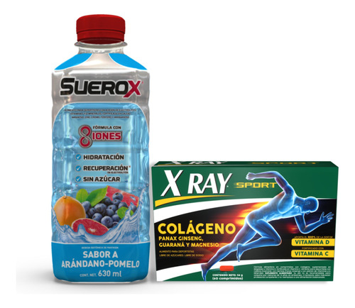 X-ray Sport Colágeno 60 Comp + Suerox Arándano-pomelo 630 Ml