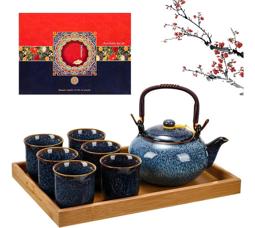 Layhit Juego De Té Japonés En Caja De Regalo Con 1 Tetera, 6