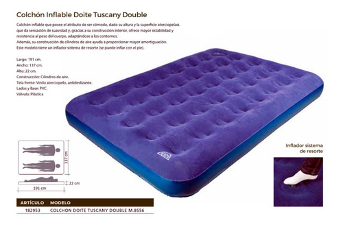 Imagen 3 de 4 de Colchón Inflable Doite Tuscany Single 2 Plazas Con Inflador