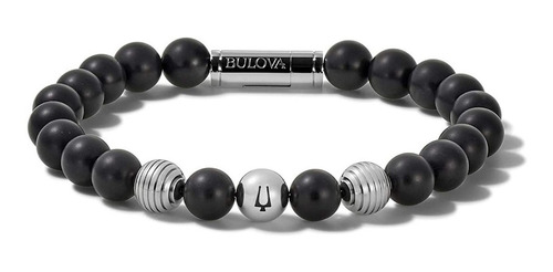Pulsera Bulova Brazalete J96b022l / J96b022m De Cuentas Con Ónice Negro Mate Semiprecioso,cuenta Central Con El Logotipo De La Horquilla De Afinación De Bulova Tamaño Mediana / 19 De Diámetro