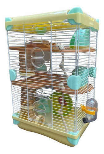 Jaula Para Hamster Casa Rueda Tunel Soga 27.5x20.5x42.5 Color Amarillo