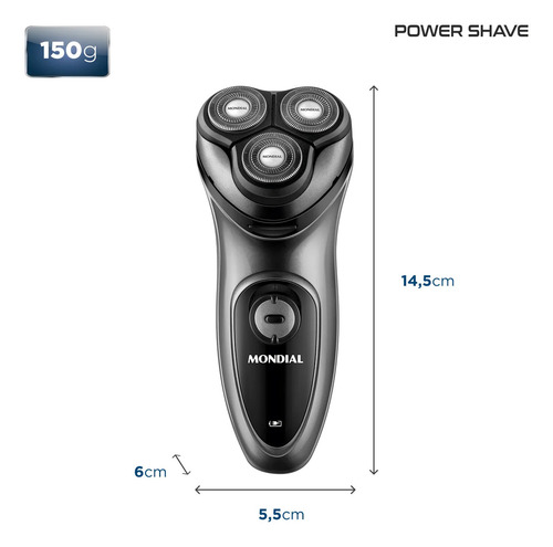 Barbeador Elétrico Power Shave Mondial Preto/prata Be-02