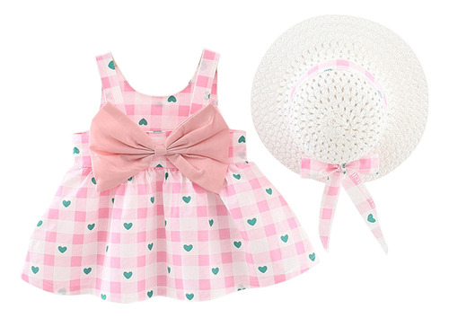 Vestido De Verano Para Niña Con Decoración De Lazo Y Sombrer