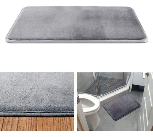 Alfombra De Baño De Terciopelo Absorbente Gris 40x60cm