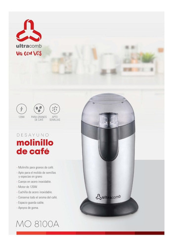 Imagen 7 de 10 de Molinillo Para Granos De Café Ultracomb Acero Mo 8100a 120w