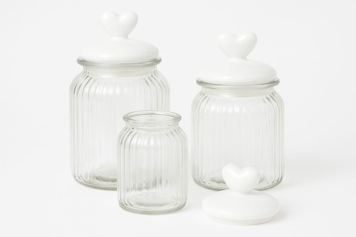 Set Frascos De Vidrio Con Tapa De Corazón Almacenar Cocina Blanco