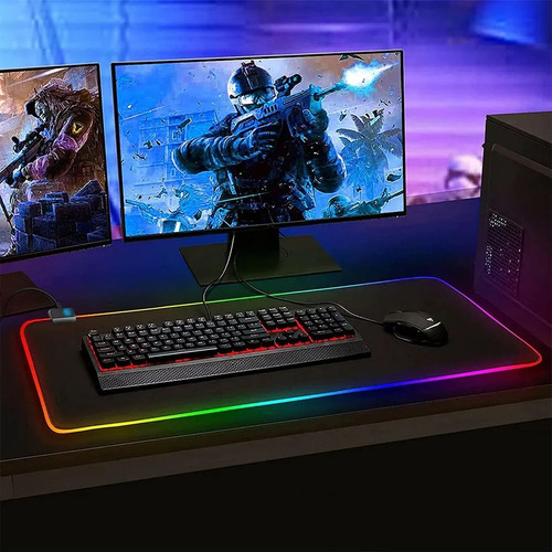 My Tapete Gamer Color Negro Con Luz Rgb Para Mouse 90 X 40
