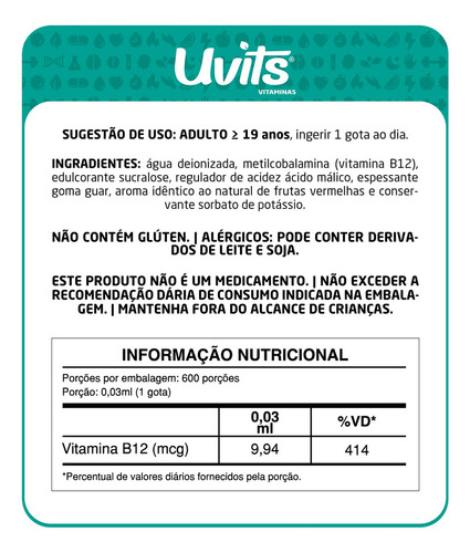 Kit Vitamina D3 K2 20ml + Vitamina B12 20ml Sublingual Uvits Sabor Frutas Vermelhas