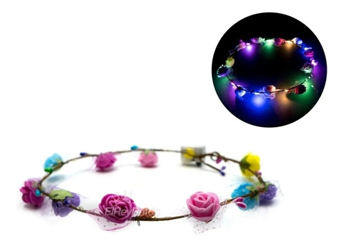 10 Coronas De Flores Con Luz Led Princesa Multicolor Fiestas