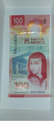 Billete Nuevo De 100 Pesos  Aa 0166836 Sor Juana Ines.