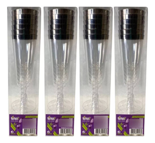 Taça De Acrílico Descartável Borda Prateada 160ml Com 24 Und