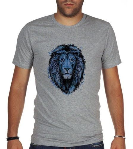 Remera De Hombre Leon Azul Cara Salvaje Animal