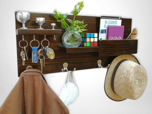 Perchero De Pared Organizador Porta Llaves Y Bolsos D Madera