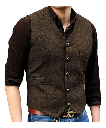 Chaleco Marrón Para Hombre, Chaleco Casual De Tweed De Lana