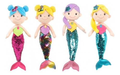 Peluche Sirena Juguete Para Niñas Mermaid Lentejuelas 50cm Color Cabello Lila